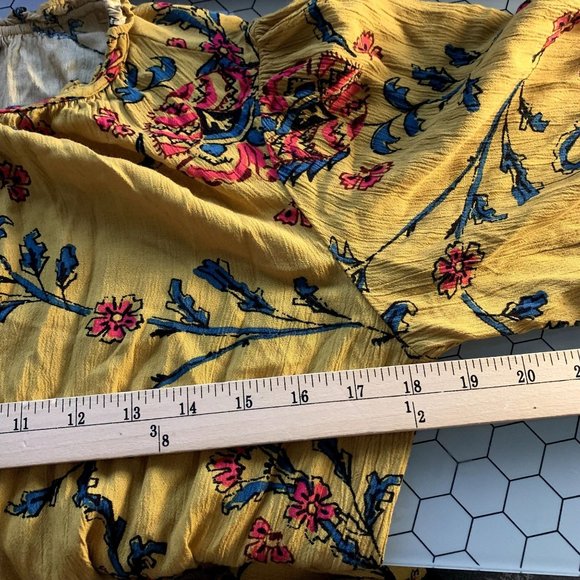Knox Rose Dress Womens Small Golden Yellow Floral Folkloric A Line 3/4 Sleeves - Picture 5 of 13